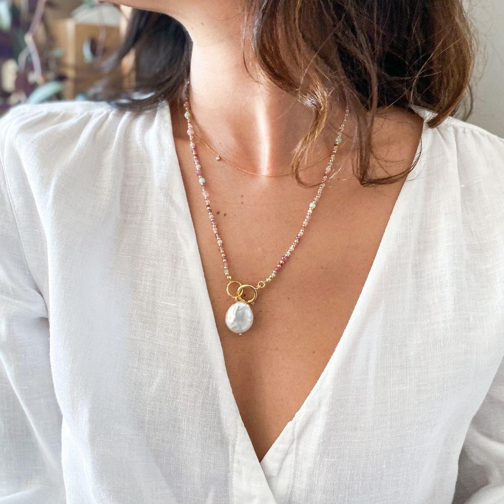 Isabelle Natural Stone & Baroque Pearl Necklace | Double Trouble Collection