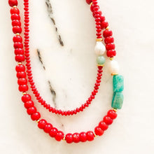 Load image into Gallery viewer, Seaside Coral, Amazonite & Pearl Necklace