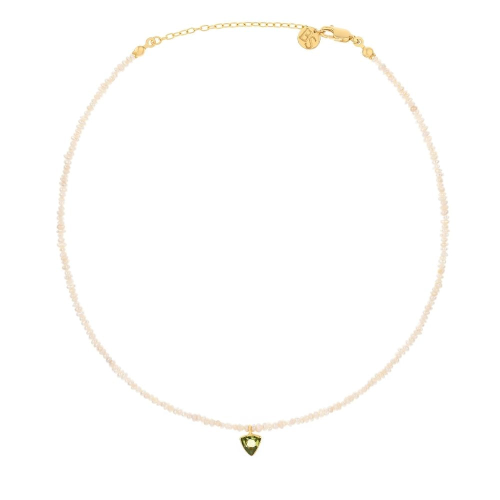 Una Triangle Peridot Charm and Pearl Necklace