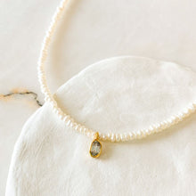 Load image into Gallery viewer, Una Oval Blue Topaz Charm and Pearl Necklace