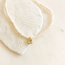 Load image into Gallery viewer, Una Square Topaz Charm and Pearl Necklace