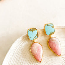 Load image into Gallery viewer, Terra Cotta Rhodochrosite & Turquoise Earrings I Limited Edition