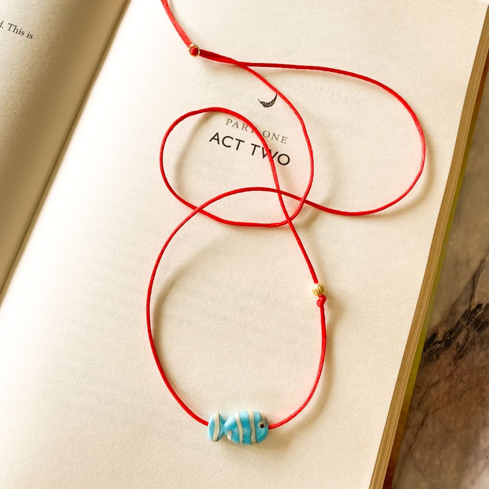 Red String No.5 Blue Fish Necklace