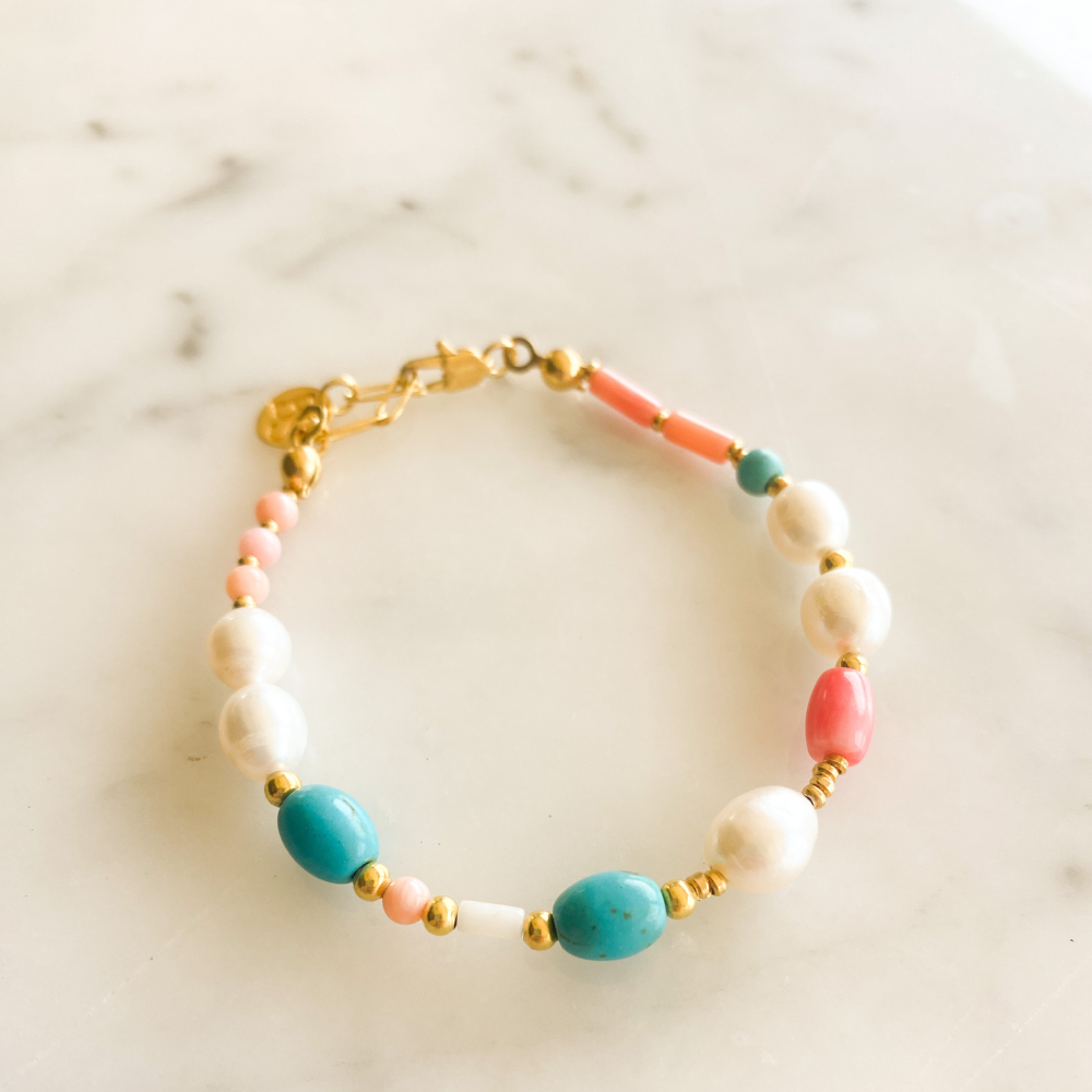 Teddy Coral & Pearl & Turquoise Bracelet