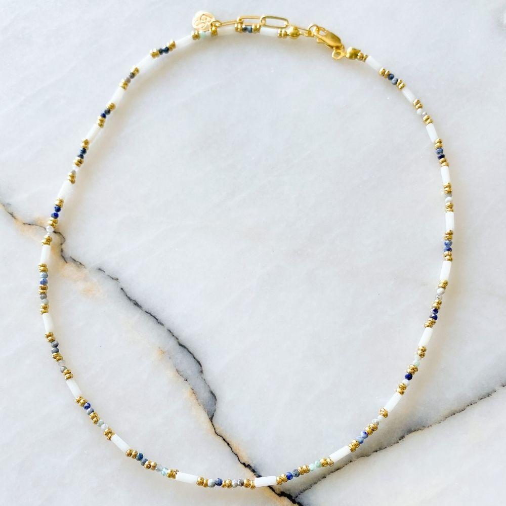Dahlia Emerald & Coral & Sodalite Necklace