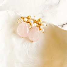 Load image into Gallery viewer, Dame Pink Quartz, Pearl Earrings
