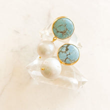 Load image into Gallery viewer, Dome Pearl &amp; Turquoise Earrings I Limited Edition
