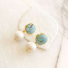 Load image into Gallery viewer, Dome Pearl &amp; Turquoise Earrings I Limited Edition
