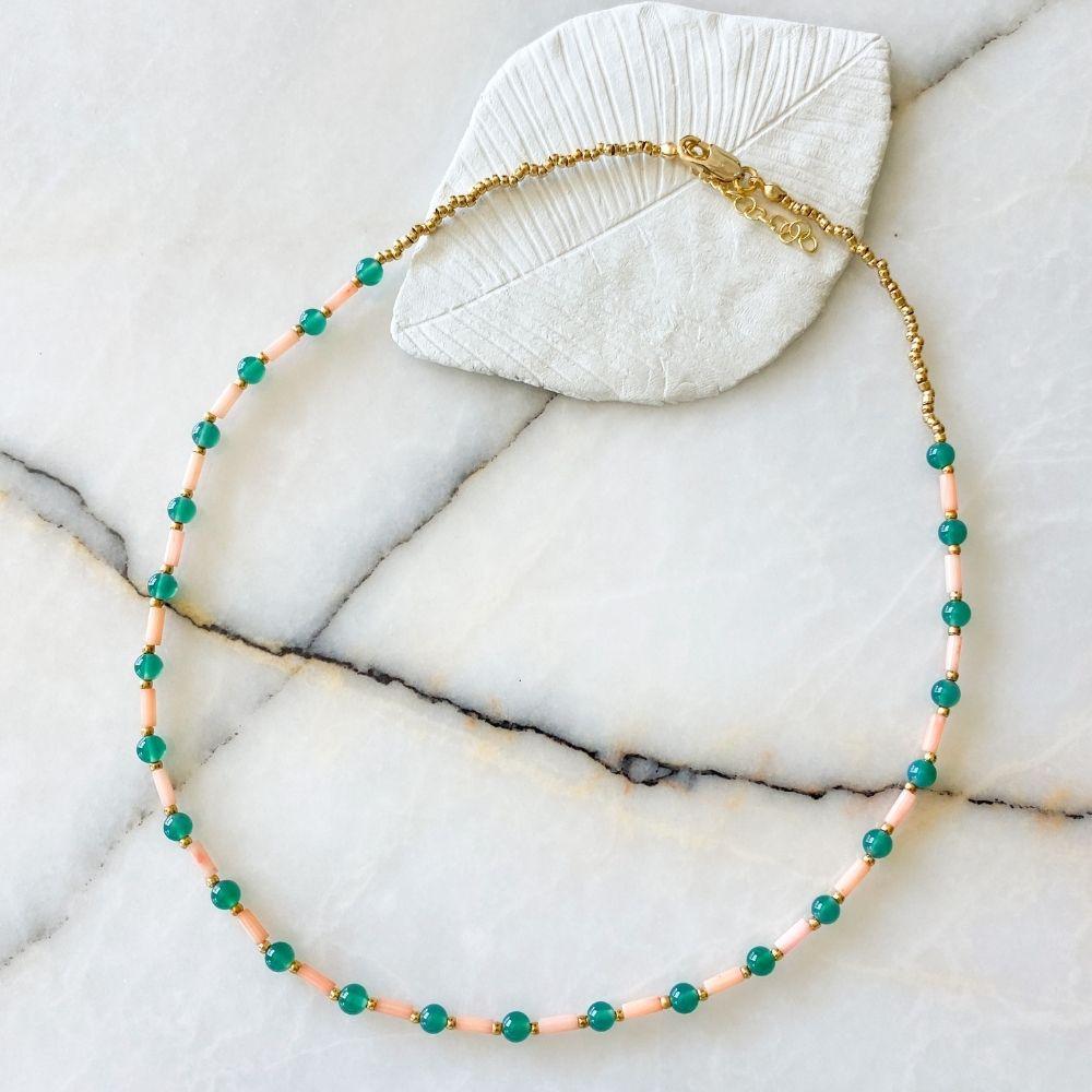 Jolie Coral and Jade Necklace