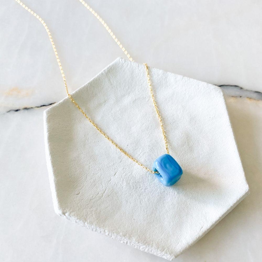 Nile Silver Chain Necklace | Blue Bead