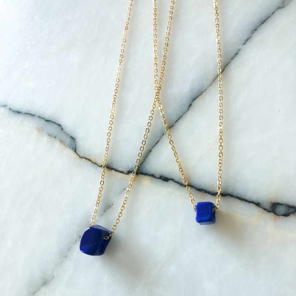 Nile Silver Chain Necklace | Cobalt Blue Bead