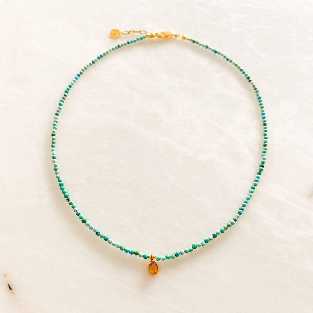 Senna Single Citrine Mini Charm Turquoise Necklace