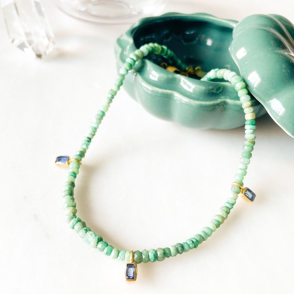 Serenitas Emerald and Mini Kyanite Charms Necklace