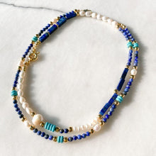 Load image into Gallery viewer, Sophie Natural Pearl Lapis Lazuli &amp; Turquoise Necklace
