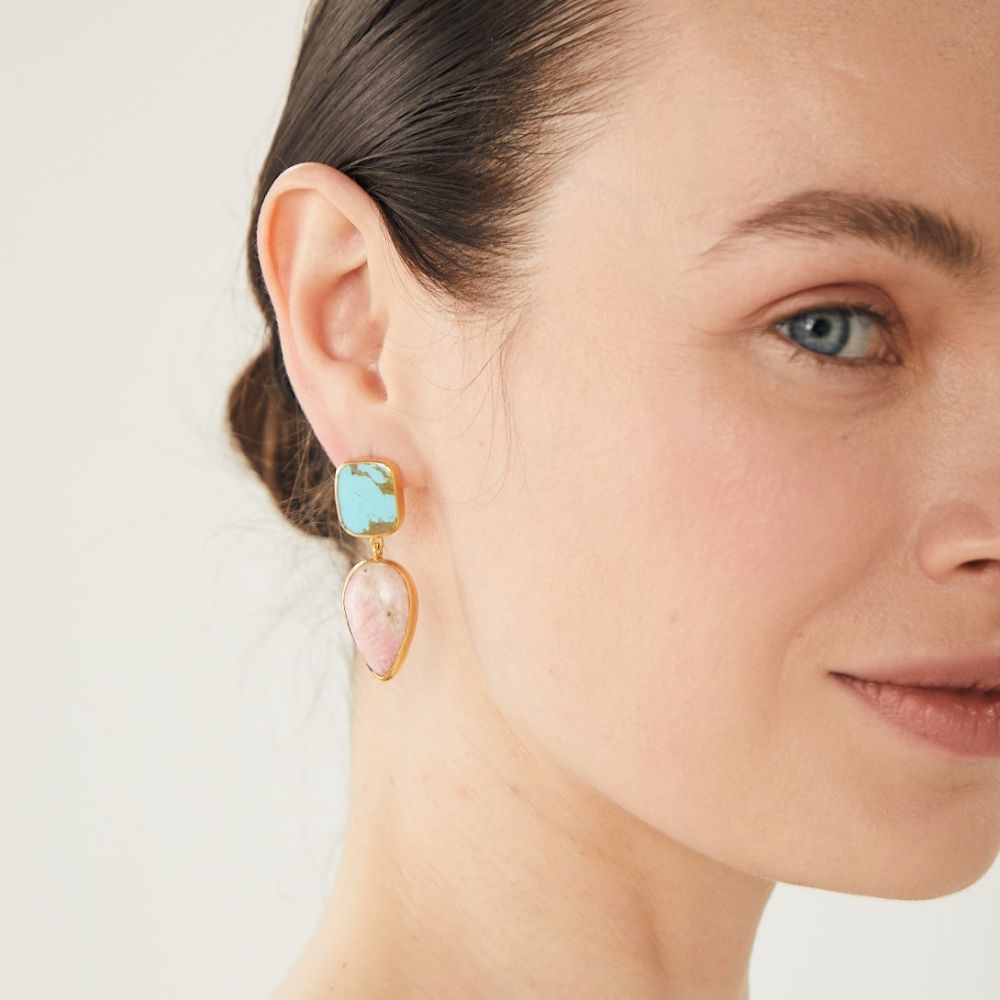 Terra Cotta Rhodochrosite & Turquoise Earrings I Limited Edition