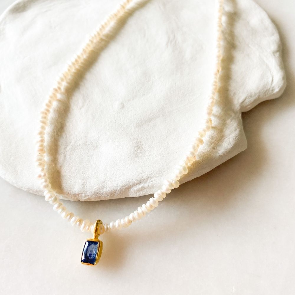 Una Single Kyanite Charm and Pearl Necklace