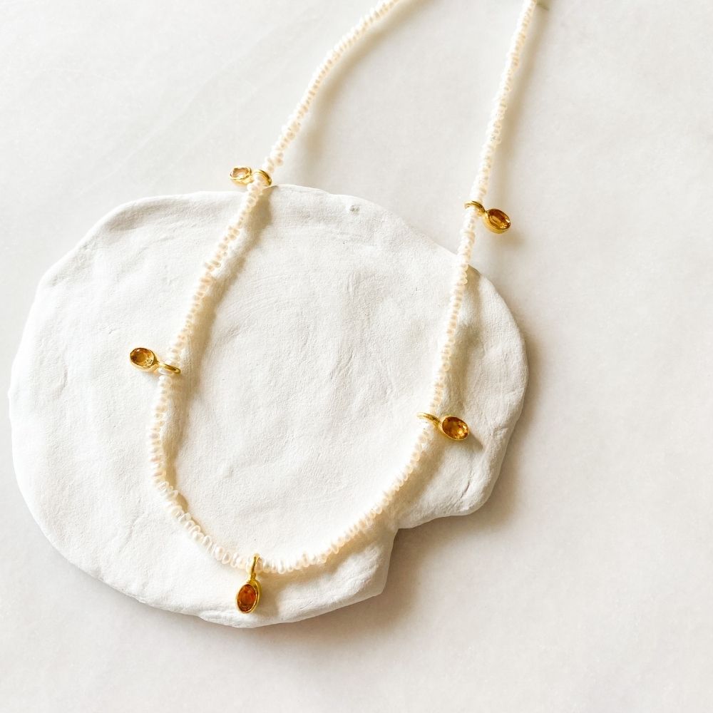 Vivi Citrine Charm and Pearl Necklace Bonjouk Studio Bonjouk