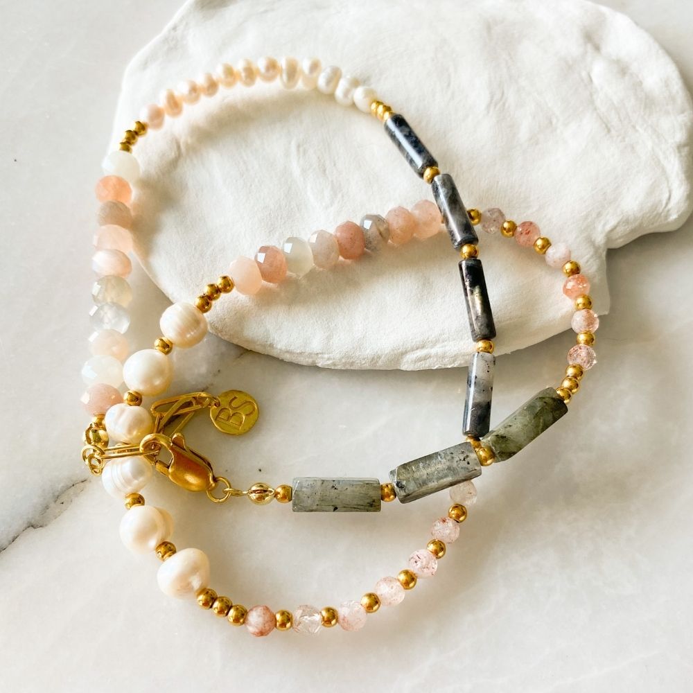 Annie Sunstone & Labradorite & Pearl Necklace
