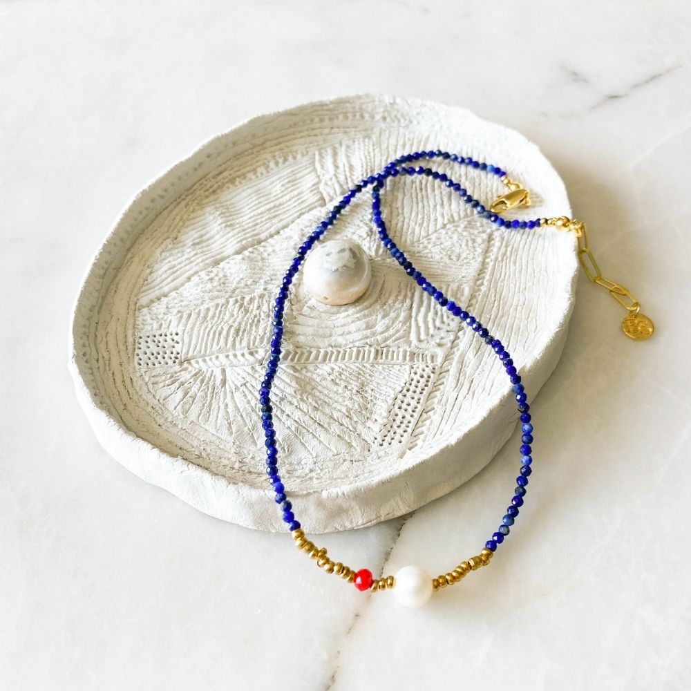 Emma Natural Pearl Lapis Lazuli Necklace