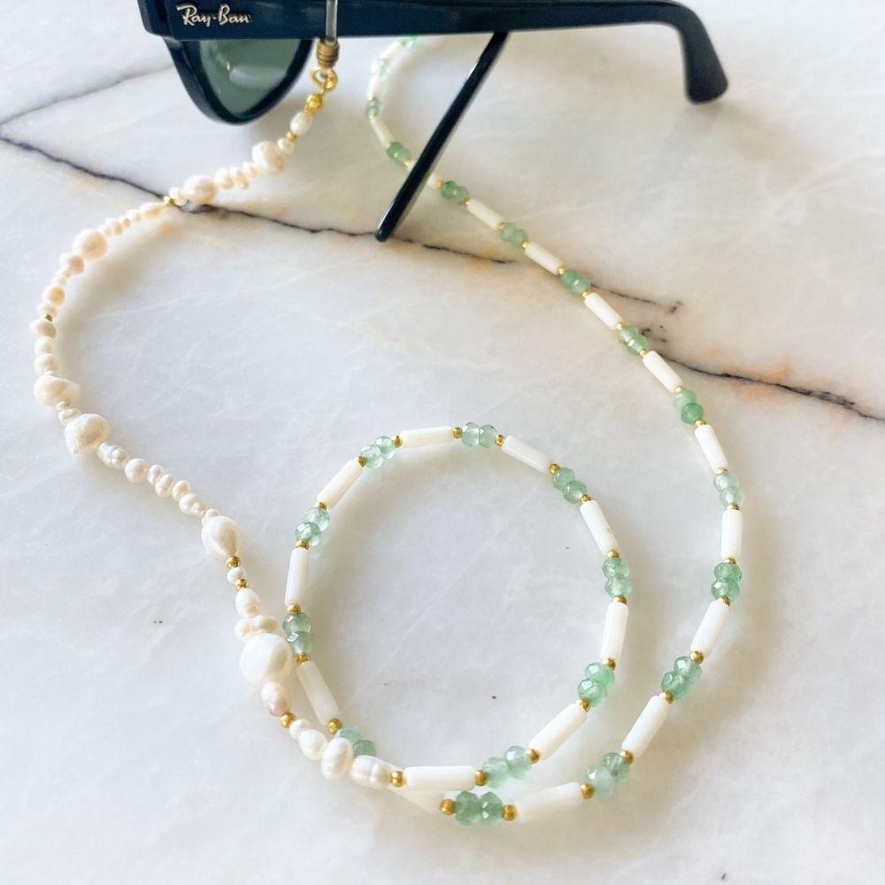 Iris Natural Pearl Coral & Aventurine Eyeglass Chain