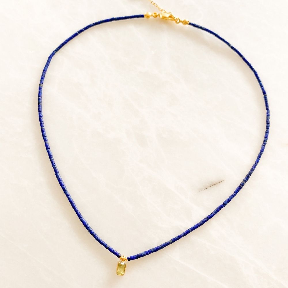 Shiva Single Peridot Mini Charm Lapis Necklace